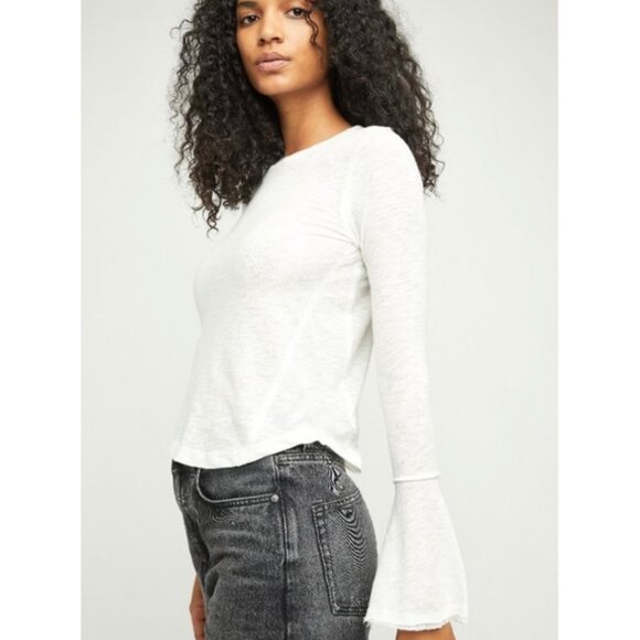 NWOT Free People White Long Bell Sleeve Top - Picture 2 of 14